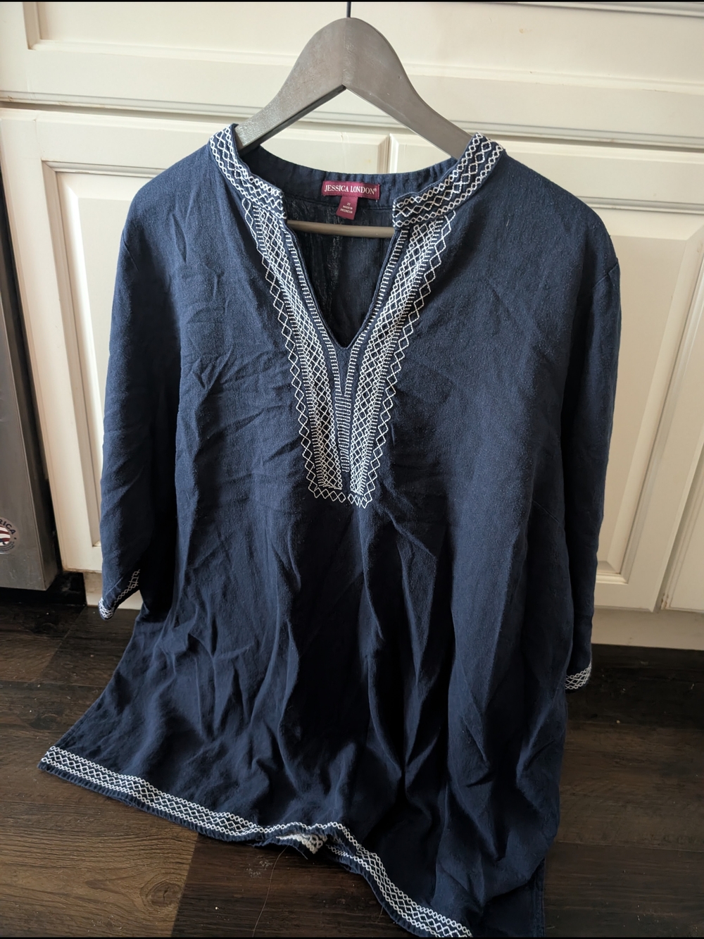 Jessica London Embroidered Blue Linen Blend Tunic Size 22